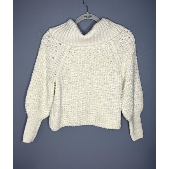 Express Sweater Womens XS White Cowl Neck Chunky Knit Soft Balloon Bishop Sleeve - Picture 8 of 14